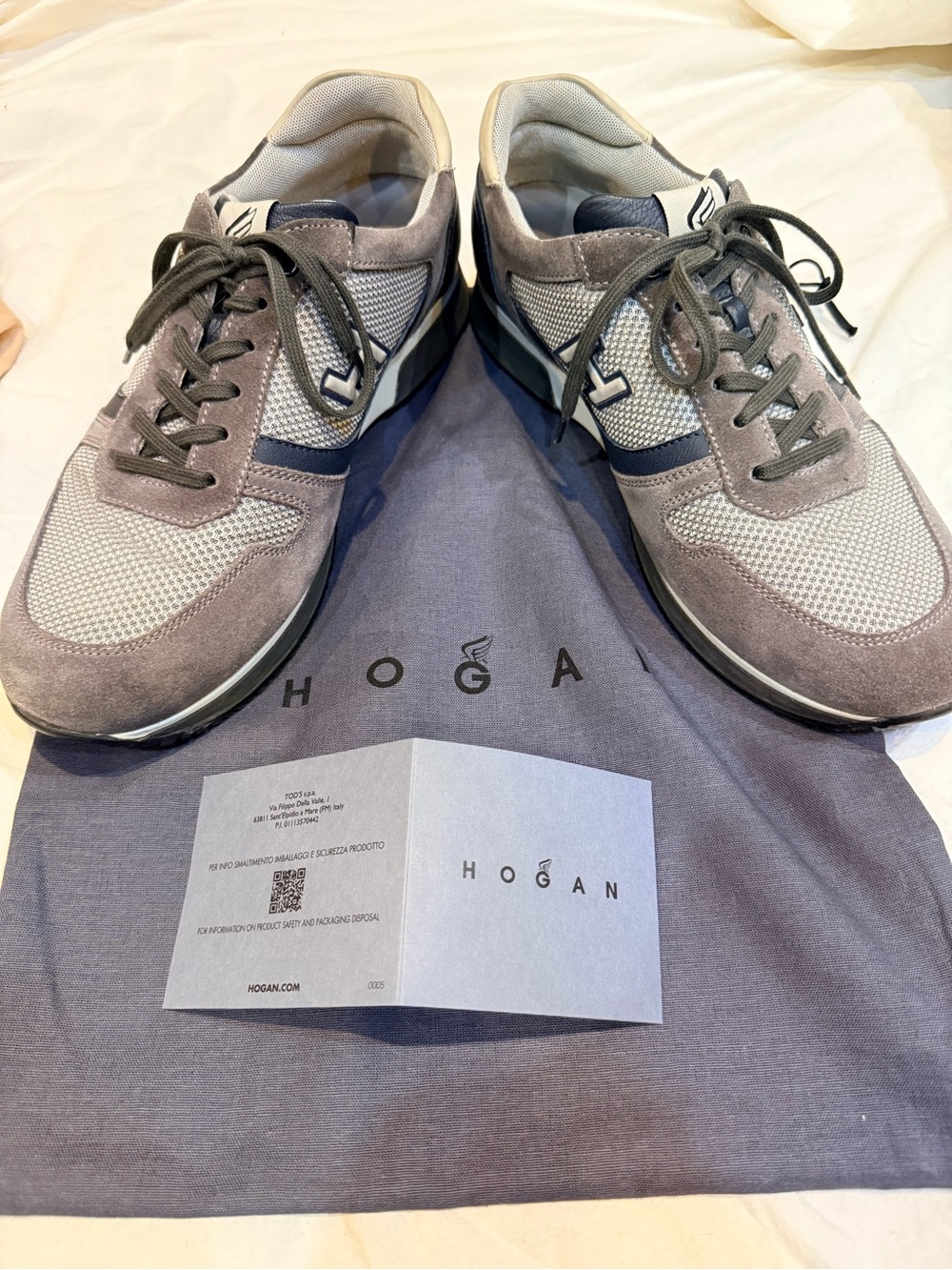 Hogan Interactive Men’s Sneakers Gray Suede Mesh Navy Leather US 9.5